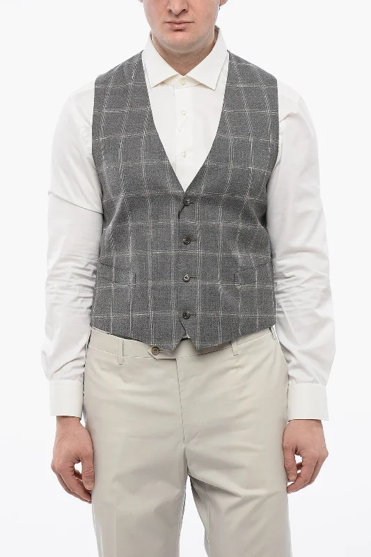 Corneliani Cc Collection Checked Virgin Wool Waistcoat Business