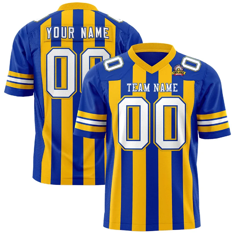 Custom Royal Gold Personalized Thick Stripe Design Authentic Football Jersey Trendy Men's Oversized Custom Royal Gold Personalized Thick Stripe Design Authentic Football Jersey Trendy Men's Oversized