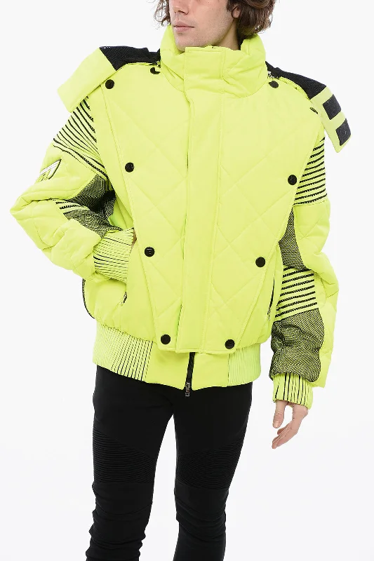 Balmain Padded Neon Jacket With Removable Hood And Mesh Details Stylish Men's Tropical Balmain Padded Neon Jacket With Removable Hood And Mesh Details Stylish Men's Tropical