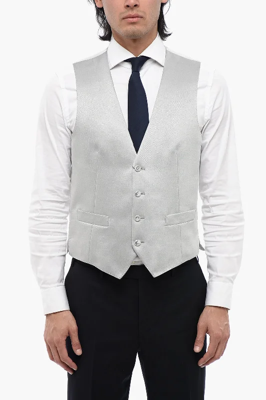 Corneliani Cc Collection Two-Tone Wool Blend Waistcoat With Martingale Vintage Men's 1970S Disco