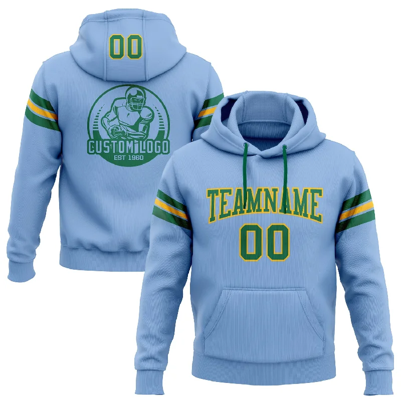 Custom Stitched Light Blue Kelly Green-Gold Football Pullover Sweatshirt Hoodie Sporty Men's Tennis Custom Stitched Light Blue Kelly Green-Gold Football Pullover Sweatshirt Hoodie Sporty Men's Tennis