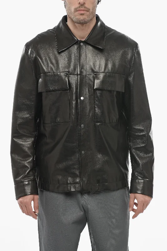 Salvatore Santoro Utility Pockets Lined Leather Overshirt Unique Men's Upcycled