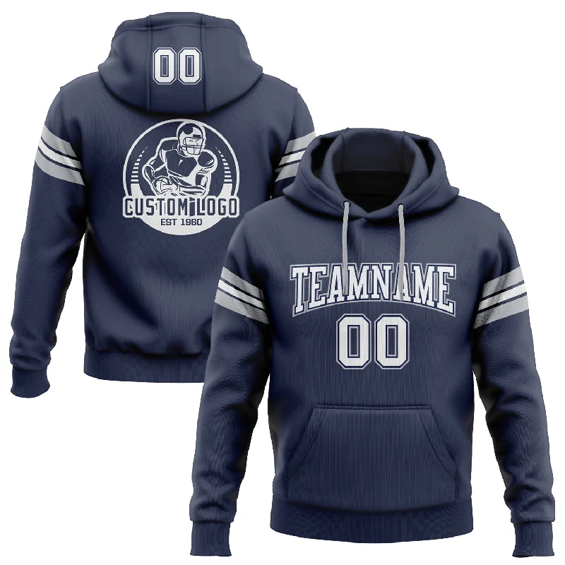 Custom Stitched Navy White-Gray Football Pullover Sweatshirt Hoodie Hip Men's Retro