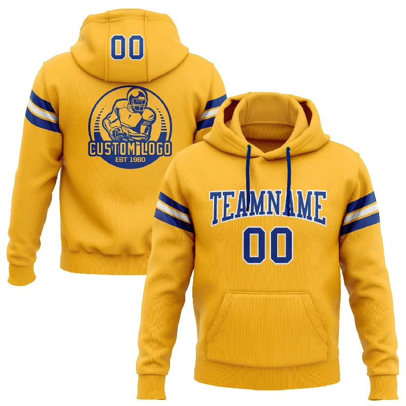 Custom Stitched Gold Royal-White Football Pullover Sweatshirt Hoodie Gym