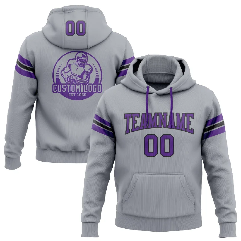 Custom Stitched Gray Purple-Black Football Pullover Sweatshirt Hoodie Vacation