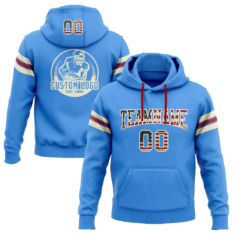 Custom Stitched Powder Blue Vintage USA Flag Cream-Red Football Pullover Sweatshirt Hoodie Sophisticated Men's French Custom Stitched Powder Blue Vintage USA Flag Cream-Red Football Pullover Sweatshirt Hoodie Sophisticated Men's French