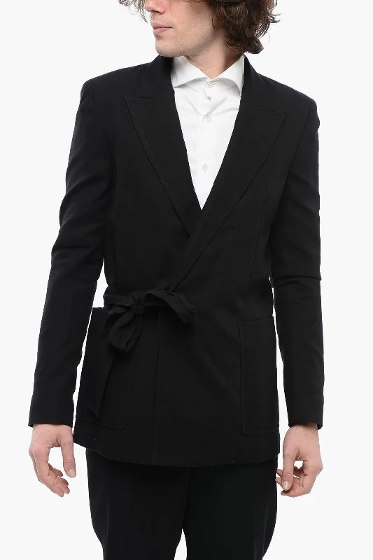 Balmain Wrap Designed Cotton Blend Blazer With Peak Lapel Modern Men's Geometric
