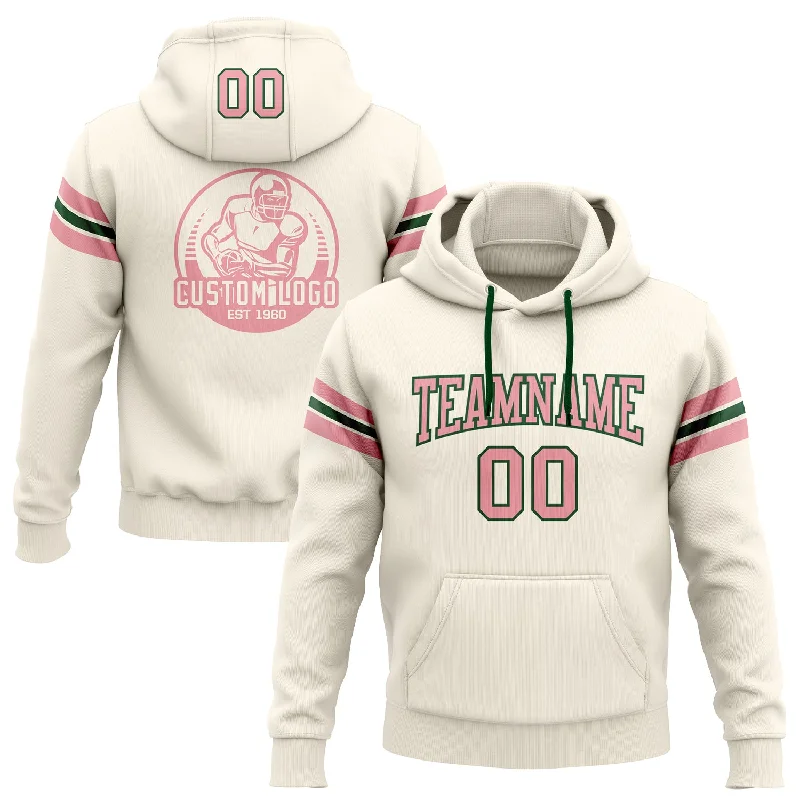 Custom Stitched Cream Medium Pink-Green Football Pullover Sweatshirt Hoodie Casual Men's Japanese 