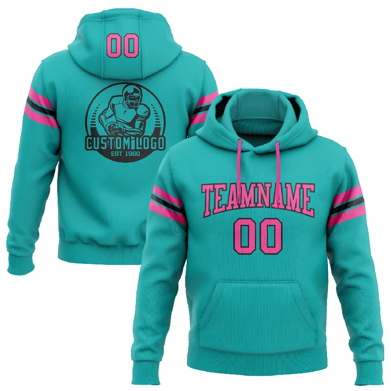 Custom Stitched Aqua Pink-Black Football Pullover Sweatshirt Hoodie Masculine Men's Thick Custom Stitched Aqua Pink-Black Football Pullover Sweatshirt Hoodie Masculine Men's Thick
