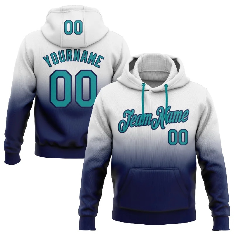 Custom Stitched White Teal-Navy Fade Fashion Sports Pullover Sweatshirt Hoodie Rugged Men's Outdoor Custom Stitched White Teal-Navy Fade Fashion Sports Pullover Sweatshirt Hoodie Rugged Men's Outdoor