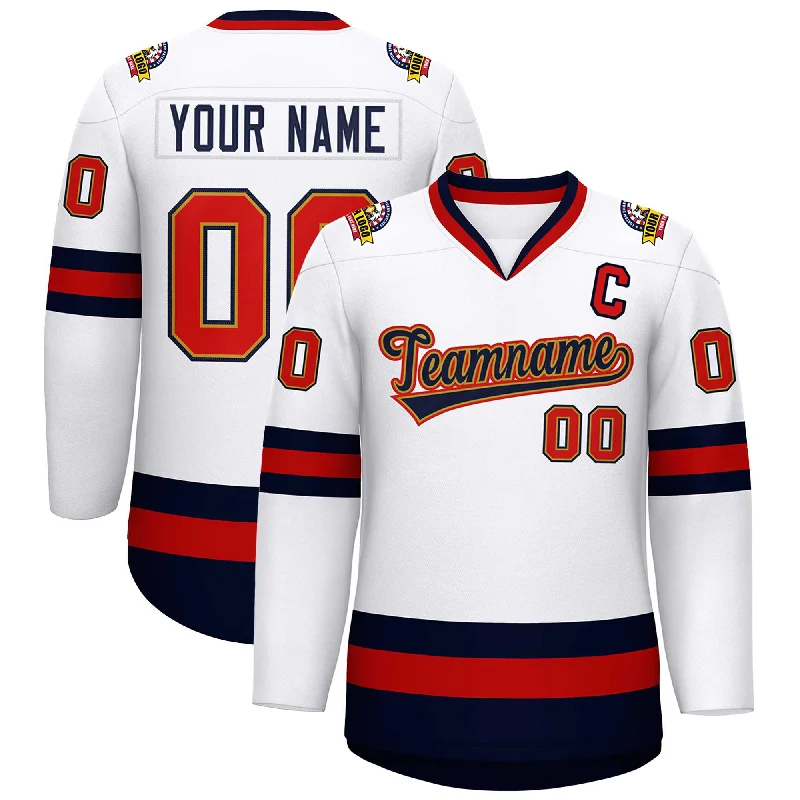 Custom White Navy Old Gold-Red Classic Style Hockey Jersey Rugged Men's Outdoor 