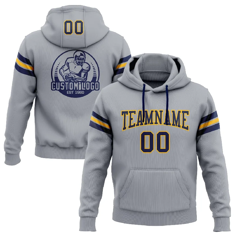 Custom Stitched Gray Navy-Gold Football Pullover Sweatshirt Hoodie Refined Men's European Custom Stitched Gray Navy-Gold Football Pullover Sweatshirt Hoodie Refined Men's European