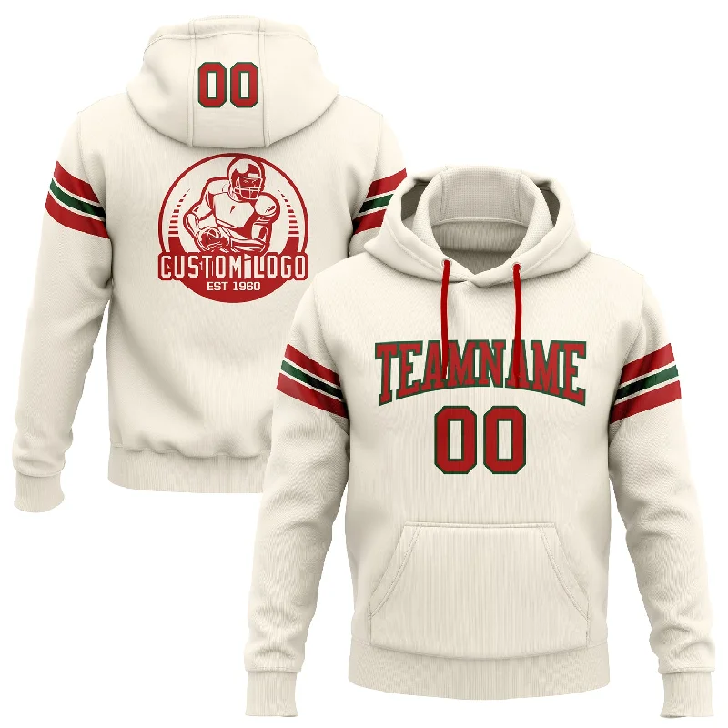 Custom Stitched Cream Red-Green Football Pullover Sweatshirt Hoodie Tailored