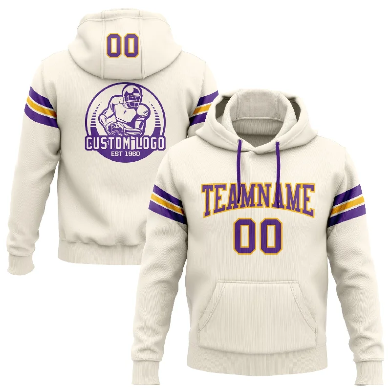 Custom Stitched Cream Purple-Gold Football Pullover Sweatshirt Hoodie Confident Men's Power Custom Stitched Cream Purple-Gold Football Pullover Sweatshirt Hoodie Confident Men's Power