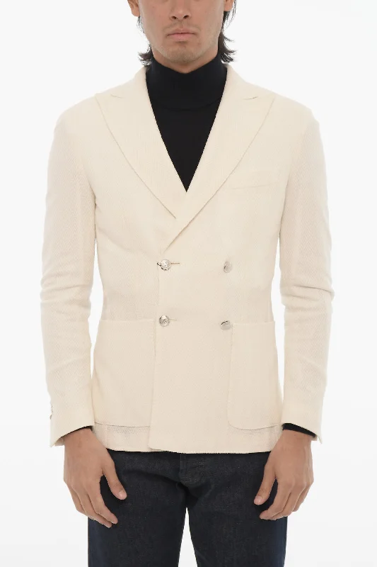 Corneliani Center Vent Peak Lapel Double Breasted Blazer Trendy Men's Bucket