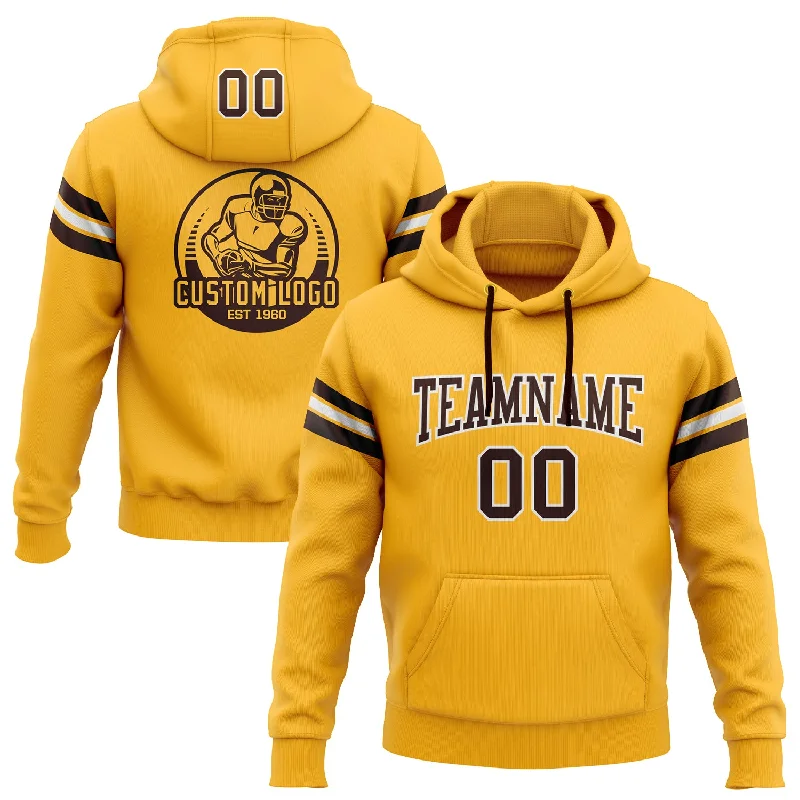 Custom Stitched Gold Brown-White Football Pullover Sweatshirt Hoodie Preppy Men's College Custom Stitched Gold Brown-White Football Pullover Sweatshirt Hoodie Preppy Men's College