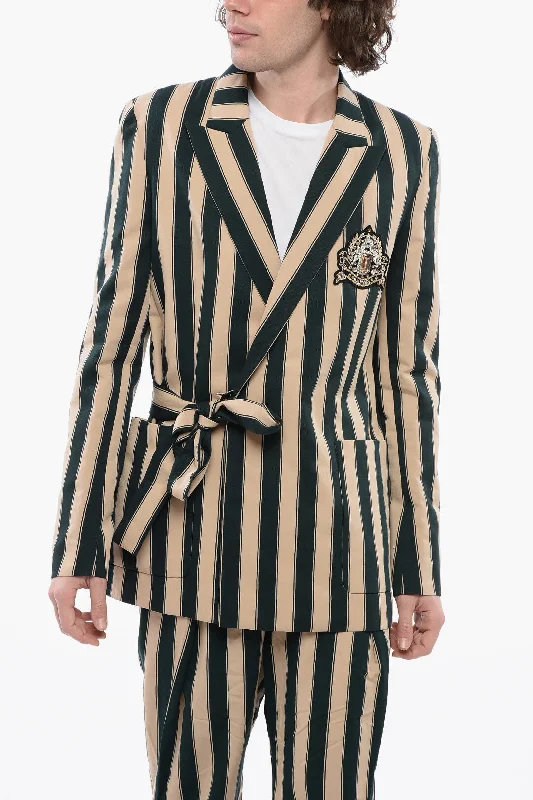 Balmain Blanced Stripe Viscose Blend Blazer With Wrap Design Dynamic Men's Glow