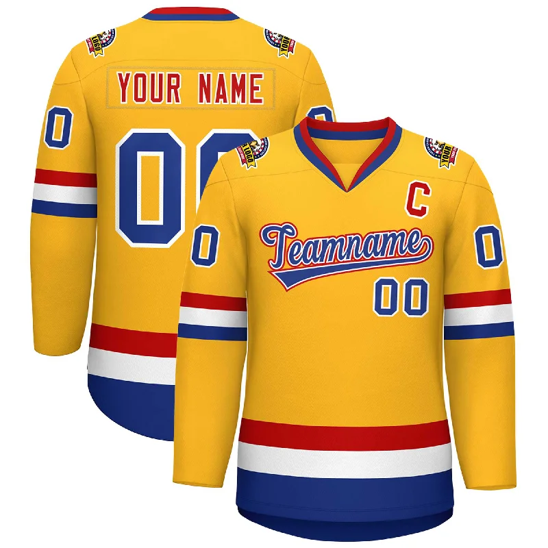 Custom Gold Royal White-Red Classic Style Hockey Jersey Cclassic Men's Tweed