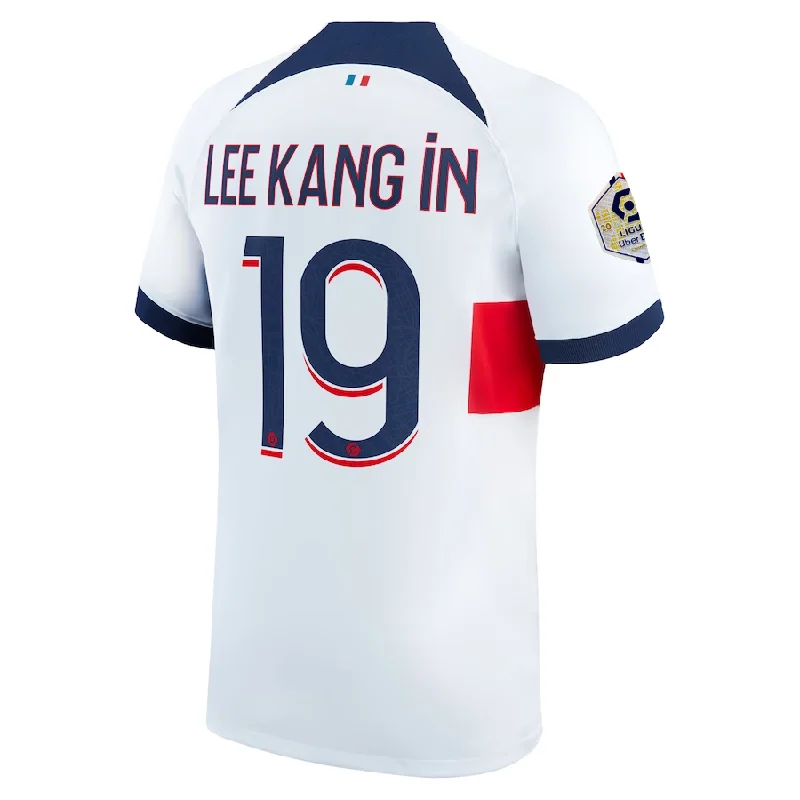 Nike Paris Saint-Germain Lee Kang In Away Jersey w/ Ligue 1 Patch 23/24 (White/Midnight Navy) Trendy Men's Bucket Nike Paris Saint-Germain Lee Kang In Away Jersey w/ Ligue 1 Patch 23/24 (White/Midnight Navy) Trendy Men's Bucket