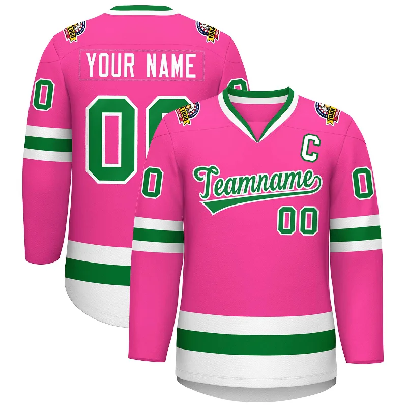 Custom Pink Kelly Green-White Classic Style Hockey Jersey Cool Men's Distressed