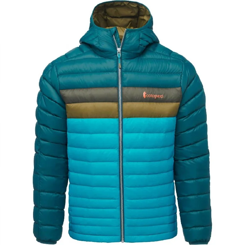 Men's Fuego Down Hooded Jacket In Deep Ocean/mineral Blue Relaxed Men's Australian 