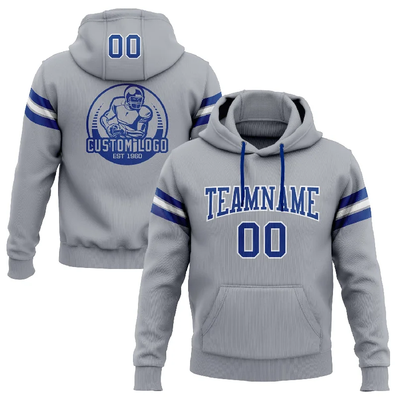 Custom Stitched Gray Royal-White Football Pullover Sweatshirt Hoodie Dapper Men's 1920S Custom Stitched Gray Royal-White Football Pullover Sweatshirt Hoodie Dapper Men's 1920S