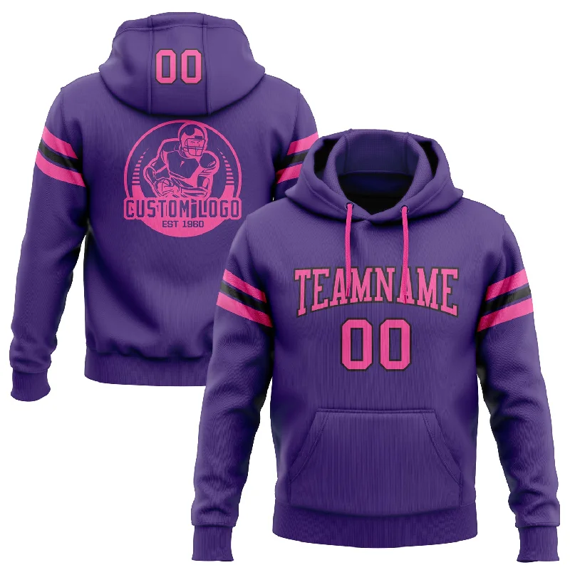 Custom Stitched Purple Pink-Black Football Pullover Sweatshirt Hoodie Laid