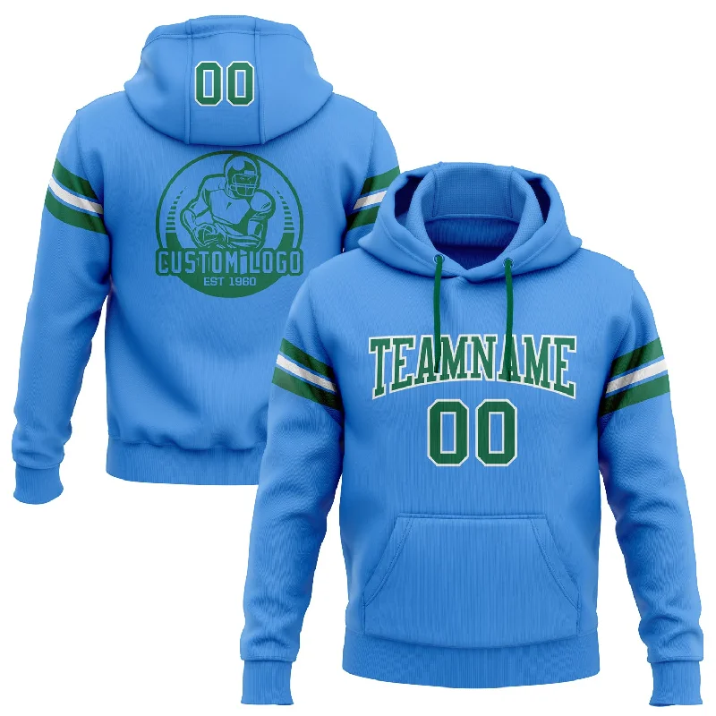 Custom Stitched Powder Blue Kelly Green-White Football Pullover Sweatshirt Hoodie Street Custom Stitched Powder Blue Kelly Green-White Football Pullover Sweatshirt Hoodie Street