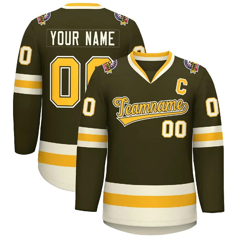 Custom Olive Gold Olive-Khaki Classic Style Hockey Jersey Bohemian Men's Free