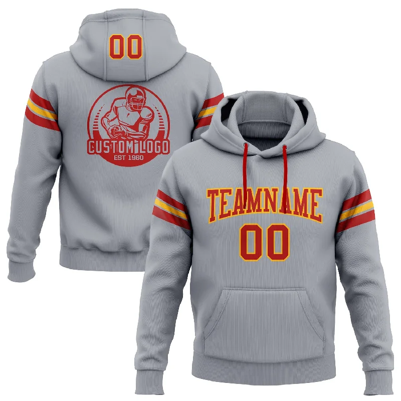 Custom Stitched Gray Red-Gold Football Pullover Sweatshirt Hoodie Hip Men's Urban