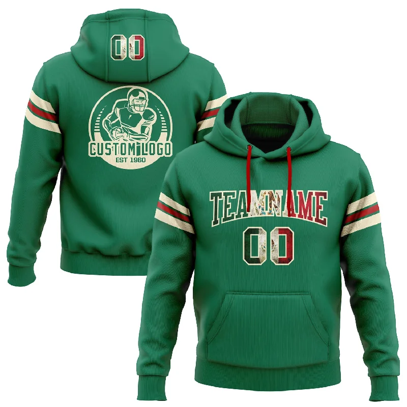 Custom Stitched Kelly Green Vintage Mexican Flag Cream-Red Football Pullover Sweatshirt Hoodie Sporty Men's Tennis Custom Stitched Kelly Green Vintage Mexican Flag Cream-Red Football Pullover Sweatshirt Hoodie Sporty Men's Tennis