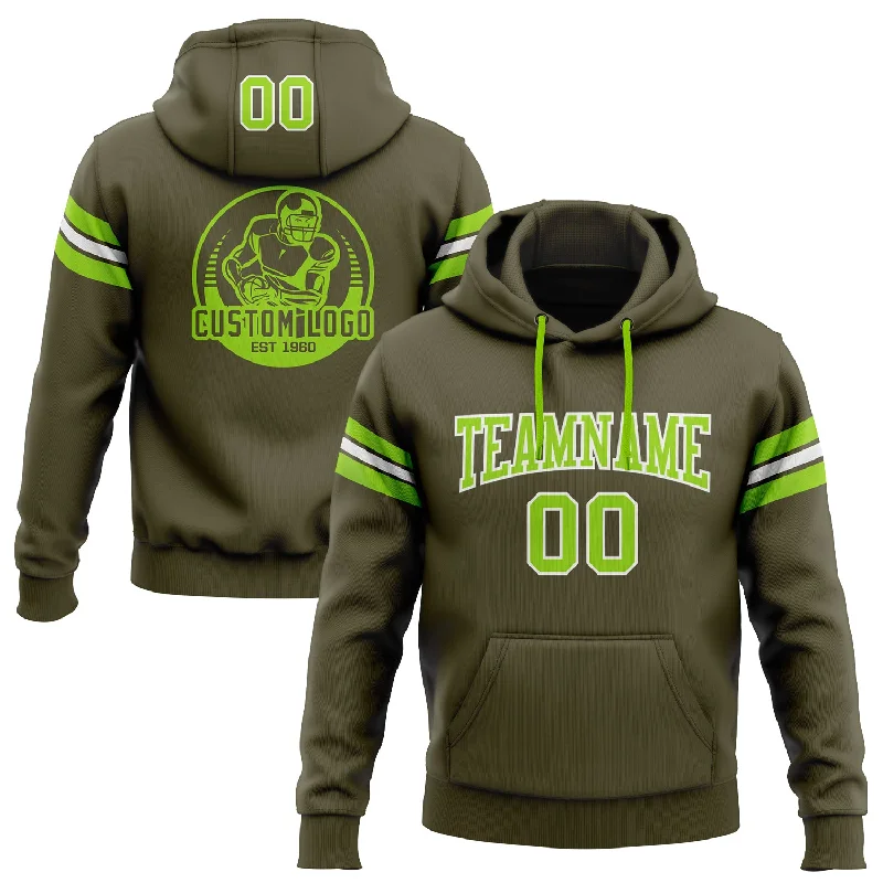 Custom Stitched Olive Neon Green-White Football Pullover Sweatshirt Salute To Service Hoodie Modern Men's Geometric Custom Stitched Olive Neon Green-White Football Pullover Sweatshirt Salute To Service Hoodie Modern Men's Geometric