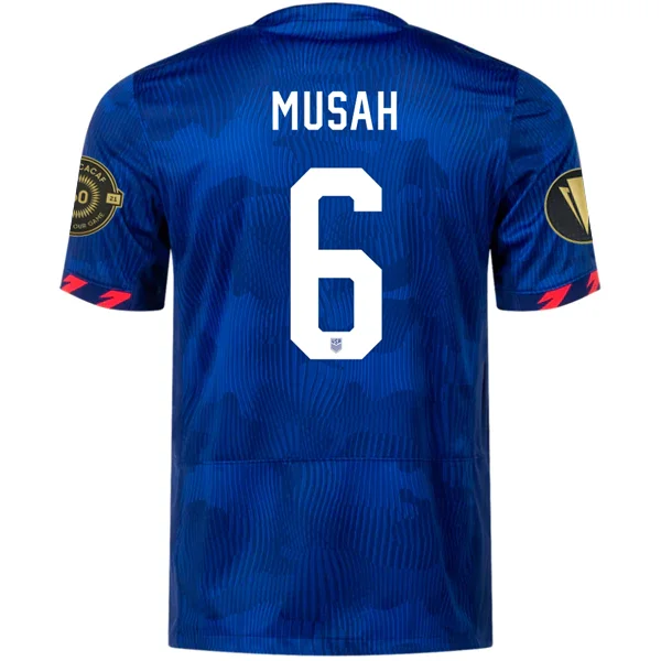 Nike Mens United States Yunus Musah Away Jersey w/ Gold Cup Patches 23/24 (Hyper Royal/Loyal Blue) Masculine Men's Nike Mens United States Yunus Musah Away Jersey w/ Gold Cup Patches 23/24 (Hyper Royal/Loyal Blue) Masculine Men's