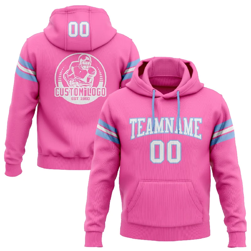 Custom Stitched Pink White-Light Blue Football Pullover Sweatshirt Hoodie Confident Men's High