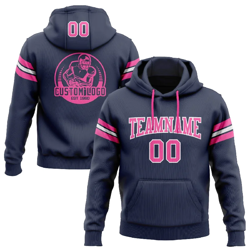 Custom Stitched Navy Pink-White Football Pullover Sweatshirt Hoodie Unique Men's Patch Custom Stitched Navy Pink-White Football Pullover Sweatshirt Hoodie Unique Men's Patch