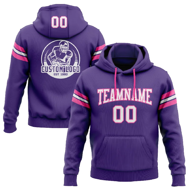 Custom Stitched Purple White-Pink Football Pullover Sweatshirt Hoodie Tailored