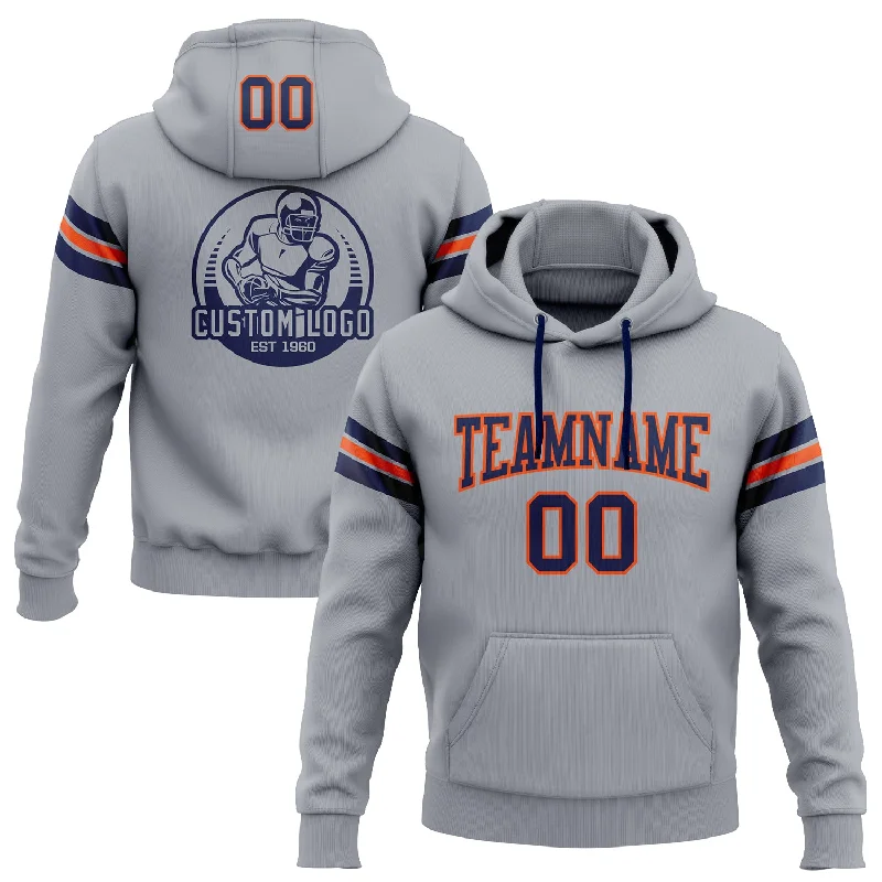 Custom Stitched Gray Navy-Orange Football Pullover Sweatshirt Hoodie Cclassic Men's Tweed Custom Stitched Gray Navy-Orange Football Pullover Sweatshirt Hoodie Cclassic Men's Tweed