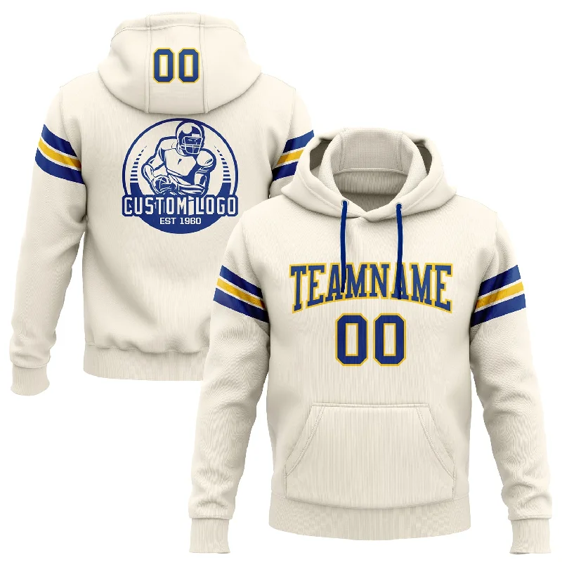 Custom Stitched Cream Royal-Yellow Football Pullover Sweatshirt Hoodie Casual Men's Loose Custom Stitched Cream Royal-Yellow Football Pullover Sweatshirt Hoodie Casual Men's Loose
