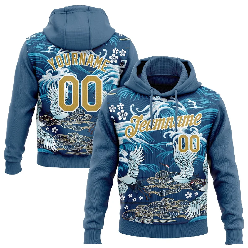 Custom Stitched Royal Old Gold-White 3D Pattern Design Crane And Cloud Sports Pullover Sweatshirt Hoodie Sophisticated Men's French Custom Stitched Royal Old Gold-White 3D Pattern Design Crane And Cloud Sports Pullover Sweatshirt Hoodie Sophisticated Men's French