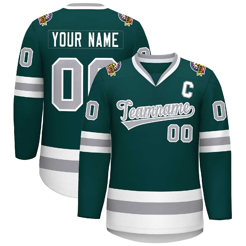 Custom Midnight Green Gray-White Classic Style Hockey Jersey Cclassic Men's Tweed