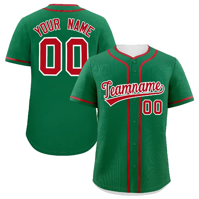 Custom Kelly Green Red Personalized Classic Authentic Baseball Jersey Sleek Men's Metallic Custom Kelly Green Red Personalized Classic Authentic Baseball Jersey Sleek Men's Metallic