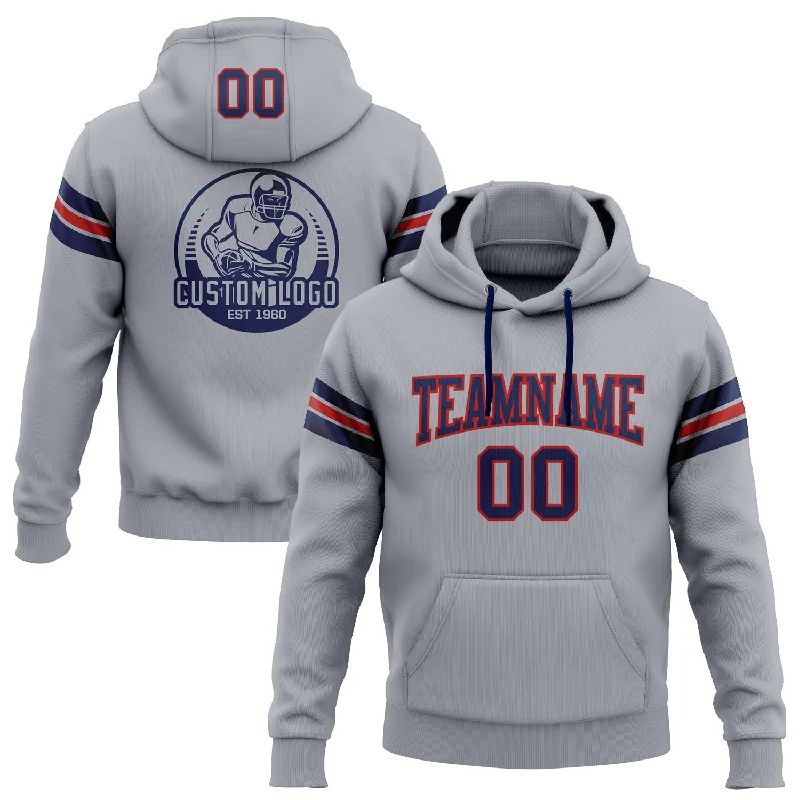 Custom Stitched Gray Navy-Red Football Pullover Sweatshirt Hoodie Youthful Men's Pop Custom Stitched Gray Navy-Red Football Pullover Sweatshirt Hoodie Youthful Men's Pop