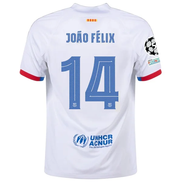 Nike Barcelona João Félix Away Jersey w/ Champions League Patches 23/24 (White/Royal Blue) Modern Men's Tech Nike Barcelona João Félix Away Jersey w/ Champions League Patches 23/24 (White/Royal Blue) Modern Men's Tech