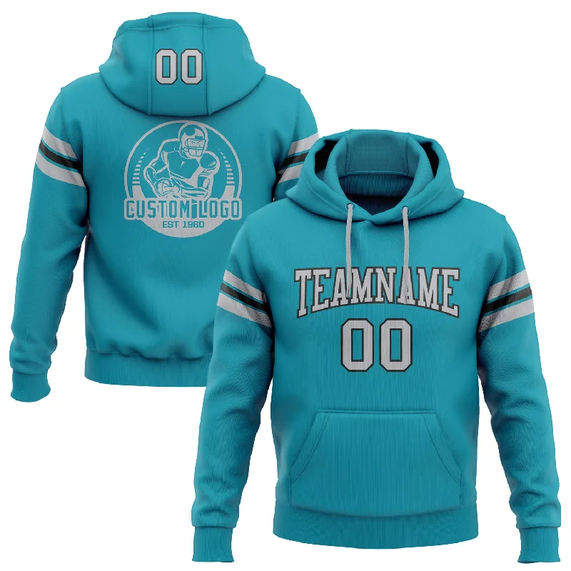 Custom Stitched Teal Gray-Black Football Pullover Sweatshirt Hoodie Tailored