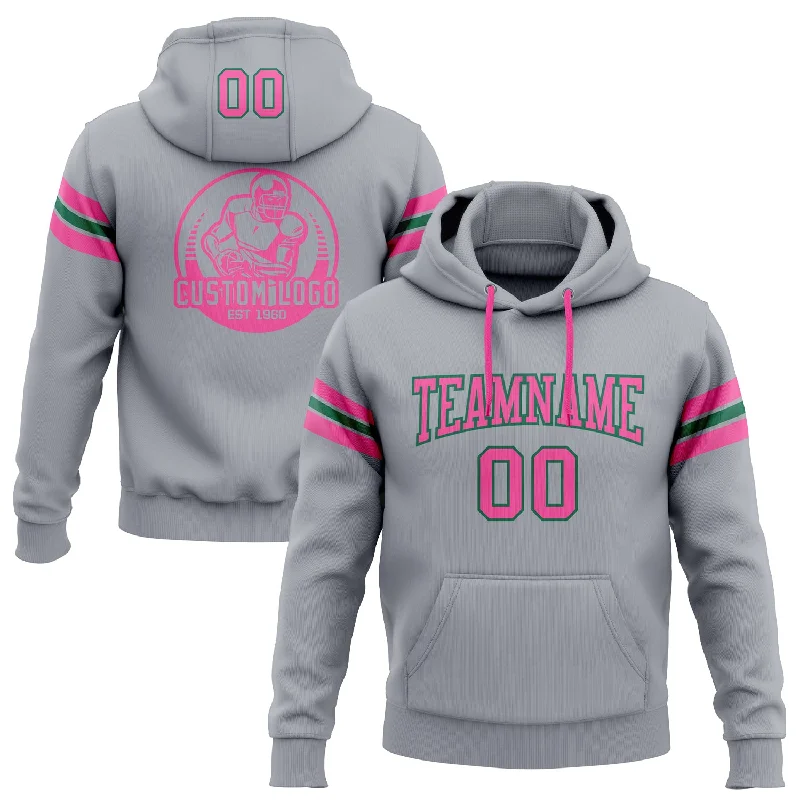 Custom Stitched Gray Pink-Kelly Green Football Pullover Sweatshirt Hoodie Luxurious Men's High Custom Stitched Gray Pink-Kelly Green Football Pullover Sweatshirt Hoodie Luxurious Men's High