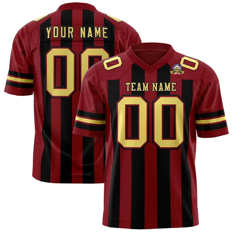 Custom Crimson Black Personalized Thick Stripe Design Authentic Football Jersey Refined Men's Velvet Custom Crimson Black Personalized Thick Stripe Design Authentic Football Jersey Refined Men's Velvet