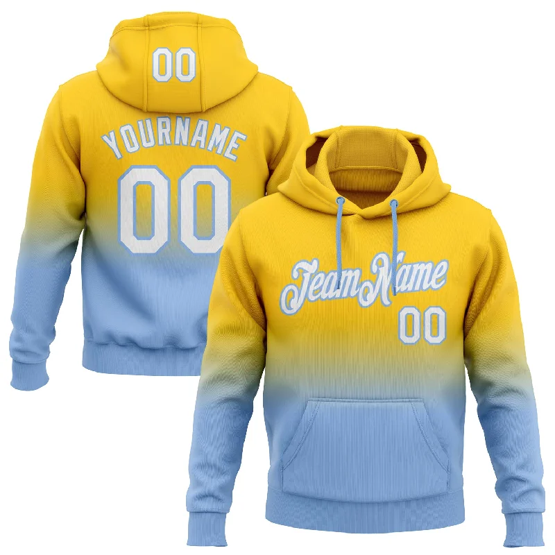 Custom Stitched Yellow White-Light Blue Fade Fashion Sports Pullover Sweatshirt Hoodie Organic Custom Stitched Yellow White-Light Blue Fade Fashion Sports Pullover Sweatshirt Hoodie Organic