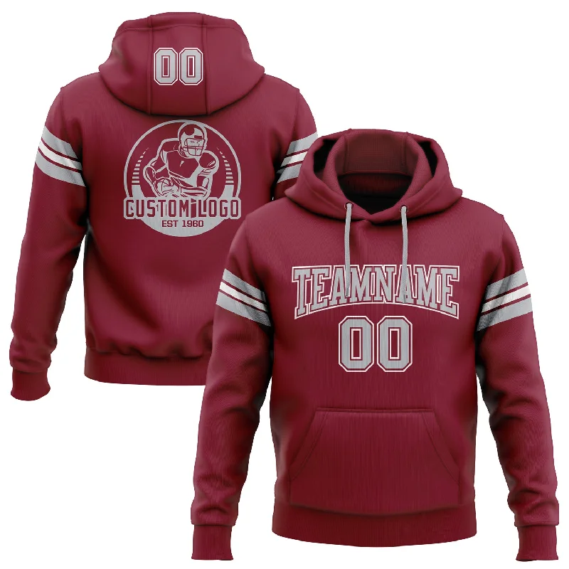 Custom Stitched Crimson Gray-White Football Pullover Sweatshirt Hoodie Adventure
