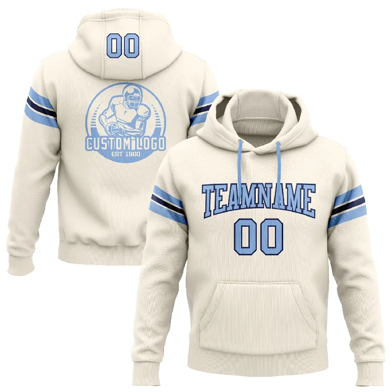 Custom Stitched Cream Light Blue-Navy Football Pullover Sweatshirt Hoodie Traditional Men's Country Custom Stitched Cream Light Blue-Navy Football Pullover Sweatshirt Hoodie Traditional Men's Country