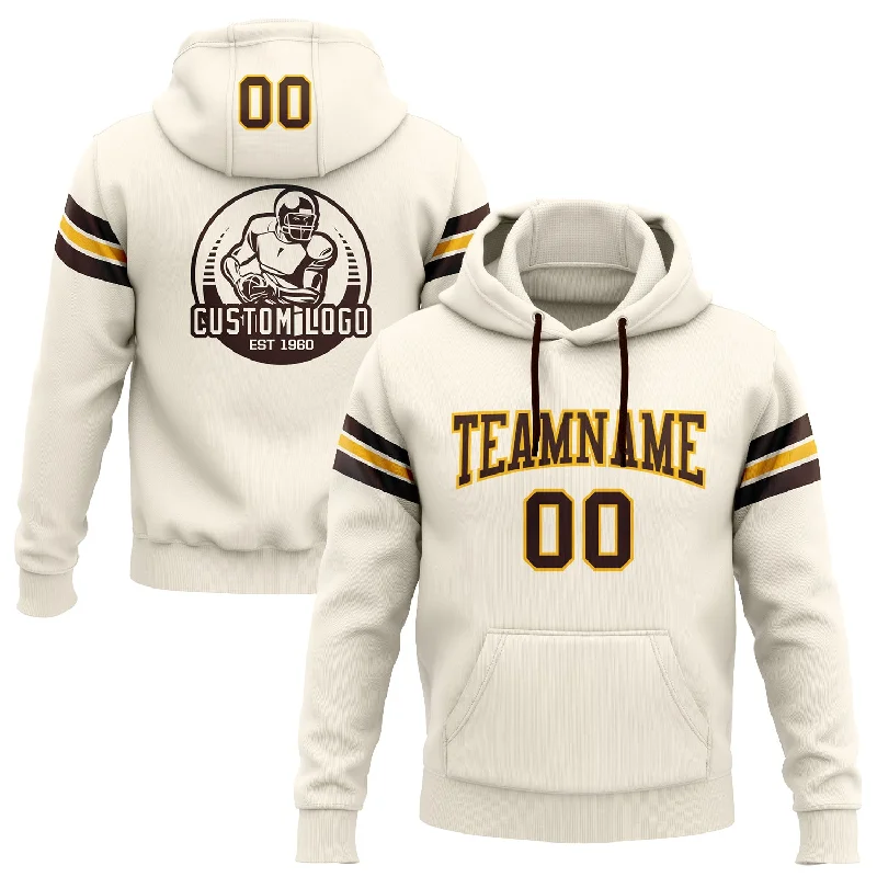 Custom Stitched Cream Brown-Gold Football Pullover Sweatshirt Hoodie Street